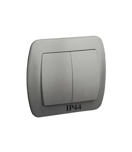 Łącznik schodowy podwójny bryzgoszczelny IP44 z podświetleniem, 10AX, 250V, zaciski śrubowe, aluminiowy AW6/2BL/26