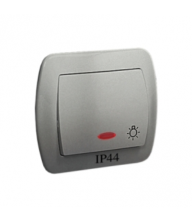 Przycisk światło bryzgoszczelny IP44 z podświetleniem, 10AX, 250V, zaciski śrubowe, aluminiowy AS1BL/26