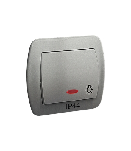 Przycisk światło bryzgoszczelny IP44 z podświetleniem, 10AX, 250V, zaciski śrubowe, aluminiowy AS1BL/26