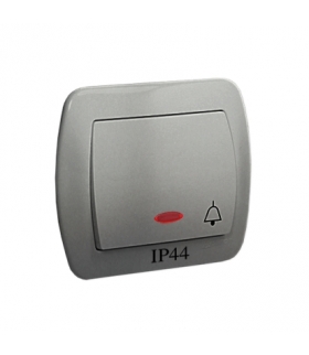 Przycisk dzwonek bryzgoszczelny IP44 z podświetleniem, 10AX, 250V, zaciski śrubowe, aluminiowy AD1BL/26