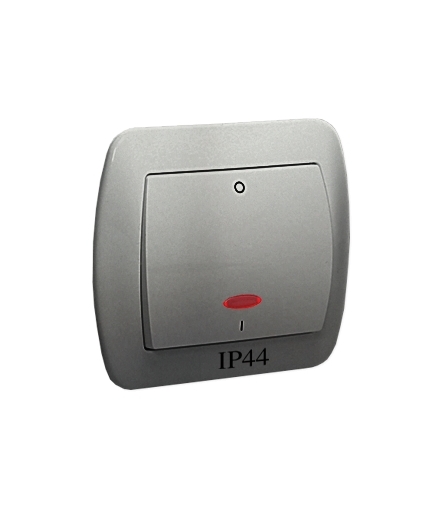 Łącznik dwubiegunowy bryzgoszczelny IP44 z podświetleniem 10AX, 250V, zaciski śrubowe, aluminiowy AW2BL/26