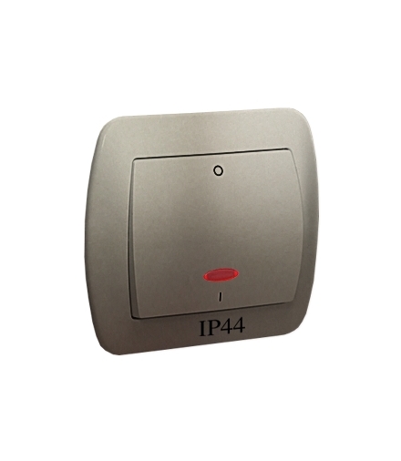 Łącznik dwubiegunowy bryzgoszczelny IP44 z podświetleniem 10AX, 250V, zaciski śrubowe, satynowy AW2BL/29