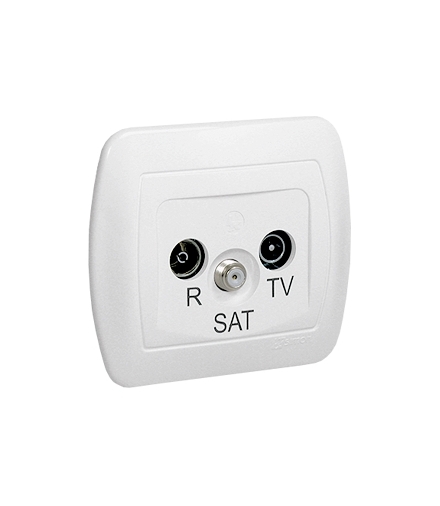 Gniazdo antenowe R-TV-SAT przelotowe tłum.10dB biały AASP/11