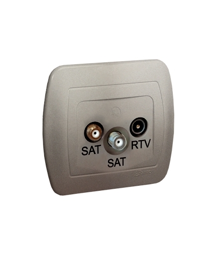 Gniazdo antenowe SAT-SAT-RTV satelitarne podwójne tłum.1dB satynowy, metalizowany AZAR+SAT3.1-P2/29