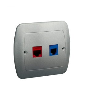 Gniazdo komputerowe RJ45 kategoria 5e + telefoniczne RJ12 aluminiowy, metalizowany A5T/26