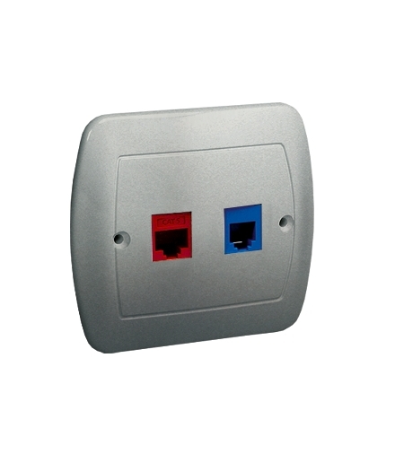 Gniazdo komputerowe RJ45 kategoria 5e + telefoniczne RJ12 aluminiowy, metalizowany A5T/26