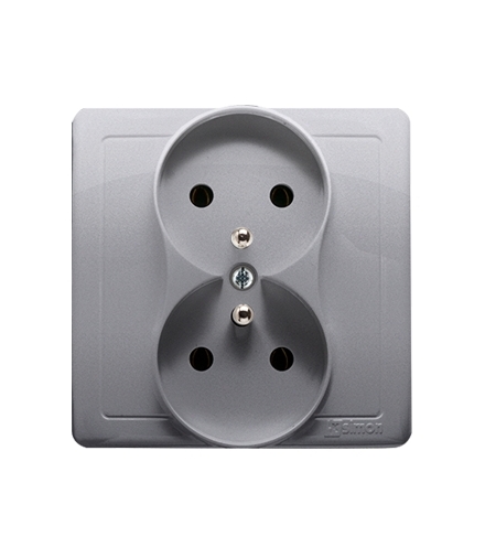 Gniazdo wtyczkowe podwójne z uziemieniem z przesłonami inox, metalizowany 16A BMGZ2Z/21