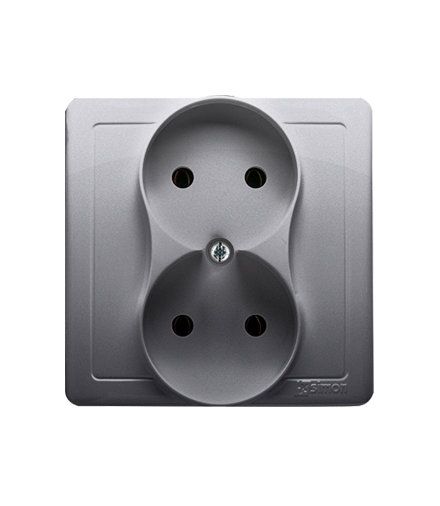 Gniazdo wtyczkowe podwójne bez uziemienia inox, metalizowany 16A BMG2/21