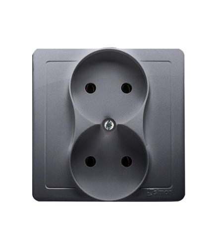 Gniazdo wtyczkowe podwójne bez uziemienia z przesłonami torów prądowych srebrny mat, metalizowany 16A BMG2Z/43