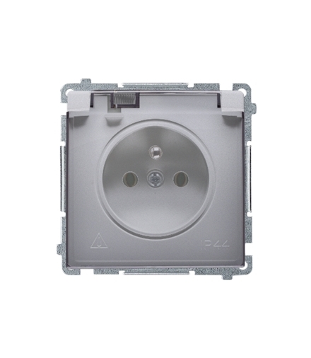 Gniazdo wtyczkowe pojedyncze w wersji IP44 - klapka w kolorze transparentnym inox, metalizowany 16A BMGZ1B.01/21A