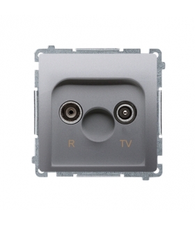 Gniazdo antenowe R-TV przelotowe tłum.10dB srebrny mat, metalizowany BMZAP10/1.01/43