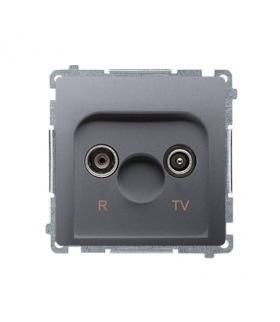 KONIEC PRODUKCJI - DOSTEPNY DO WYCZERPANIA STANÓW MAGAZYNOWYCH gniazdo antenowe R-TV przelotowe tłum.14dB inox, metalizowany BMZ