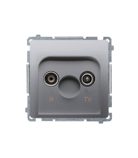 KONIEC PRODUKCJI - DOSTEPNY DO WYCZERPANIA STANÓW MAGAZYNOWYCH gniazdo antenowe R-TV przelotowe tłum.14dB srebrny mat, metalizow