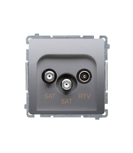 Gniazdo antenowe SAT-SAT-RTV satelitarne podwójne tłum.1dB srebrny mat, metalizowany BMZAR+SAT3.1-P2.01/43