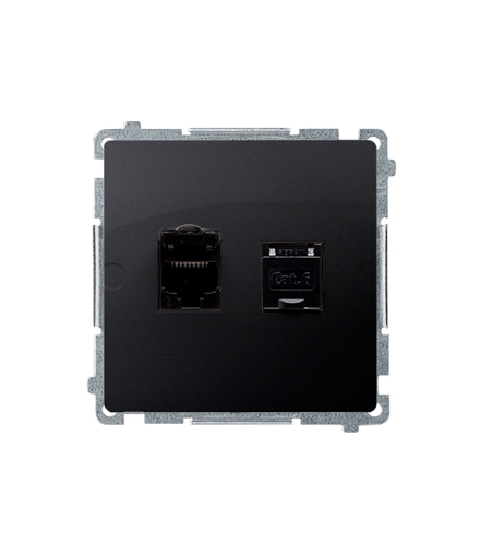 Gniazdo komputerowe podwójne RJ45 kategoria 6, z przesłoną przeciwkurzową (moduł) grafit mat, metalizowany BM62.01/28
