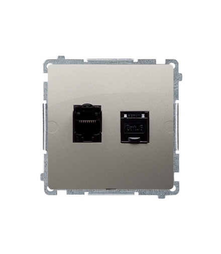 Gniazdo komputerowe podwójne RJ45 kategoria 6, z przesłoną przeciwkurzową (moduł) satynowy, metalizowany BM62.01/29