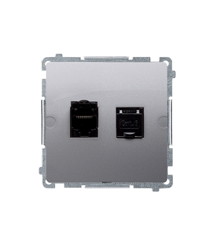 Gniazdo komputerowe podwójne ekranowane RJ45 kategoria 6, z przesłoną przeciwkurzową (moduł) inox, metalizowany BM62E.01/21