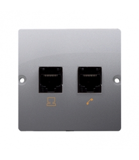 Gniazdo komputerowe RJ45 kategoria 5e + telefoniczne RJ11 (moduł) inox, metalizowany BMF5T.02/21