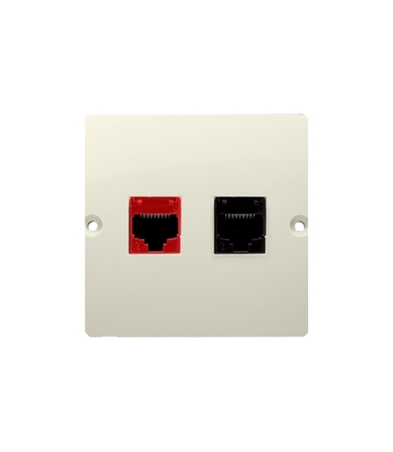 Gniazdo komputerowe RJ45 kat.5e + telefoniczne RJ12 (moduł). Montaż gniazda na wkręty do puszki, beż BM5T.02/12