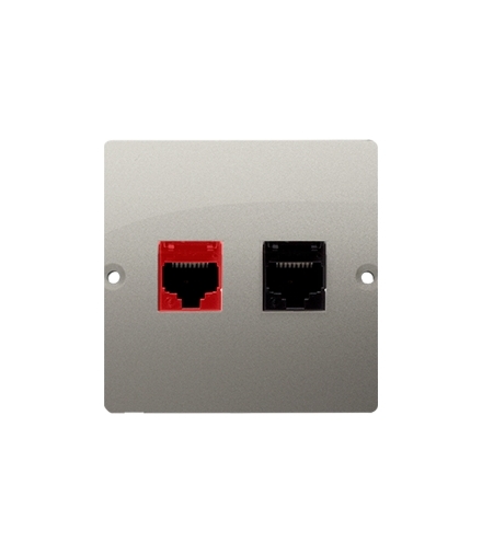 Gniazdo komputerowe RJ45 kat.5e + telefoniczne RJ12 (moduł). Montaż gniazda na wkręty do puszki, satynowy BM5T.02/29