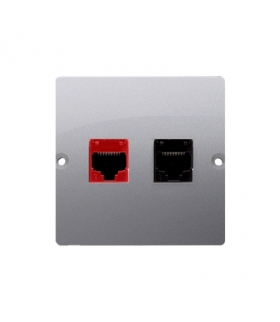 Gniazdo komputerowe RJ45 kat.5e + telefoniczne RJ12 (moduł). Montaż gniazda na wkręty do puszki, srebrny mat BM5T.02/43