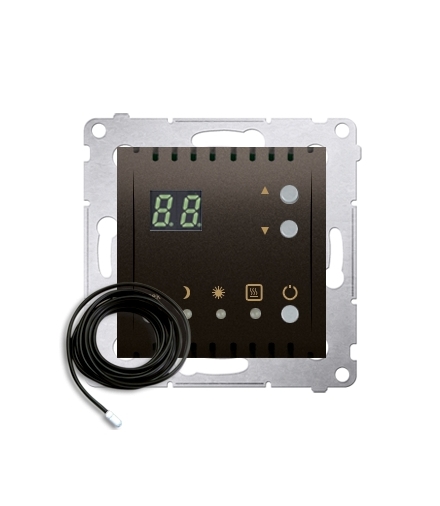 Regulator temperatury z wyświetlaczem z czujnikiem zewnętrzym (sonda) brąz mat, metalizowany DTRNSZ.01/46