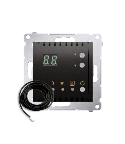 Regulator temperatury z wyświetlaczem z czujnikiem zewnętrzym (sonda) antracyt, metalizowany DTRNSZ.01/48