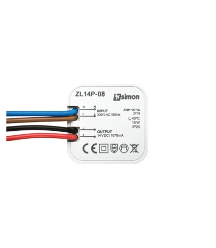 Zasilacz LED dopuszkowy 14V, DC, 15W. ZL14P-15