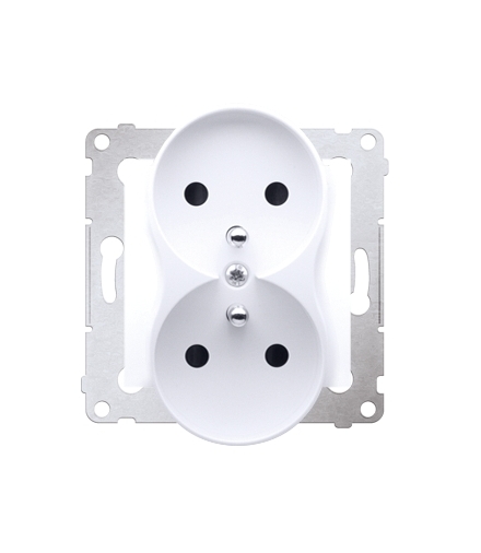 Gniazdo podwójne z uziemieniem z przesłonami - do Ramek NATURE (moduł) 16A 250V, zaciski śrubowe, biały DGZ2MZN.01/11