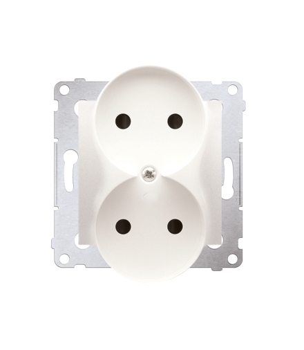 Gniazdo podwójne bez uziemienia z przesłonami do ramek Nature (moduł) 16A 250V, zaciski śrubowe, kremowy DG2MZN.01/41