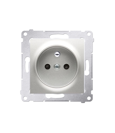 Gniazdo pojedyncze z uziemieniem z przesłonami do ramek Nature do ramek Premium (moduł) 16A 250V, zaciski śrubowe, srebrny mat, 