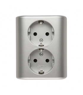 Gniazdo podwójne Schuko z przesłonami - wersja skandynawska (kompletny produkt), szybkozłącza, srebrny mat EGSZ2SPZ/43