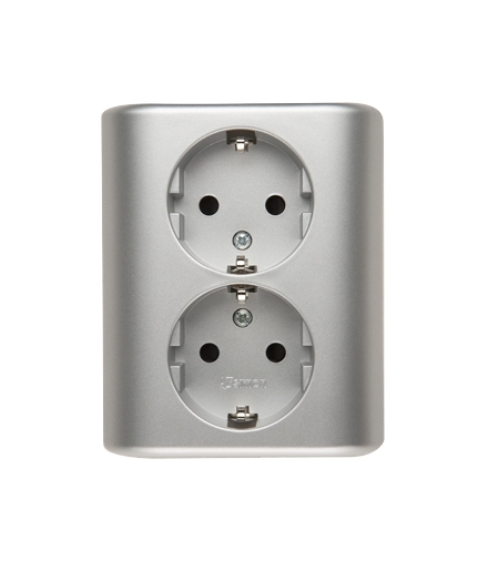 Gniazdo podwójne Schuko z przesłonami - wersja skandynawska (kompletny produkt), szybkozłącza, srebrny mat EGSZ2SPZ/43