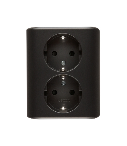 Gniazdo podwójne Schuko z przesłonami - wersja skandynawska (kompletny produkt), szybkozłącza, antracyt EGSZ2SPZ/48