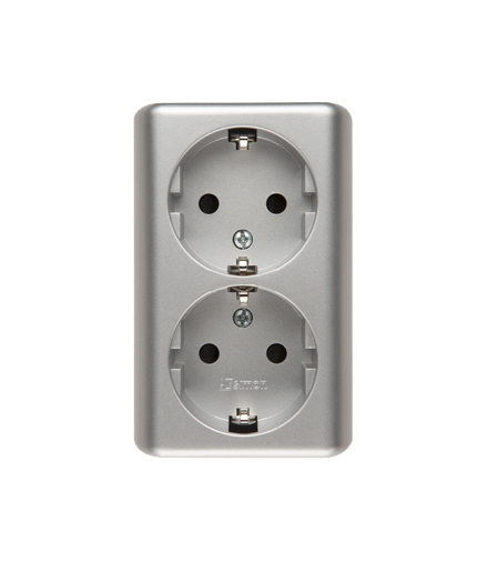 Gniazdo podwójne Schuko z przesłonami - wersja skandynawska (kompletny produkt), zaciski śrubowe, srebrny EGSZ2NZ/43