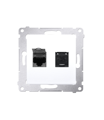 Gniazdo komputerowe podwójne RJ45 kategoria 6, z przesłoną przeciwkurzową (moduł) biały D62.01/11