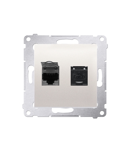 Gniazdo komputerowe podwójne RJ45 kategoria 6, z przesłoną przeciwkurzową (moduł) kremowy D62.01/41
