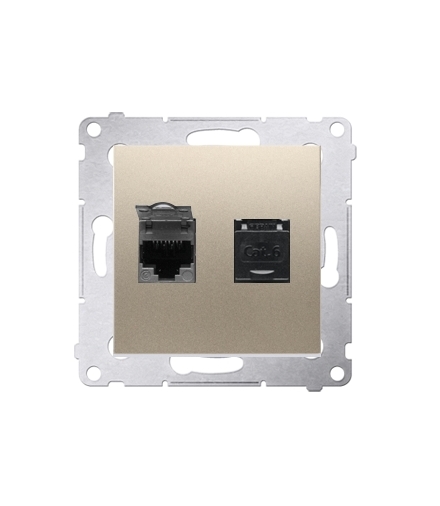 Gniazdo komputerowe podwójne RJ45 kategoria 6, z przesłoną przeciwkurzową (moduł) złoty mat, metalizowany D62.01/44