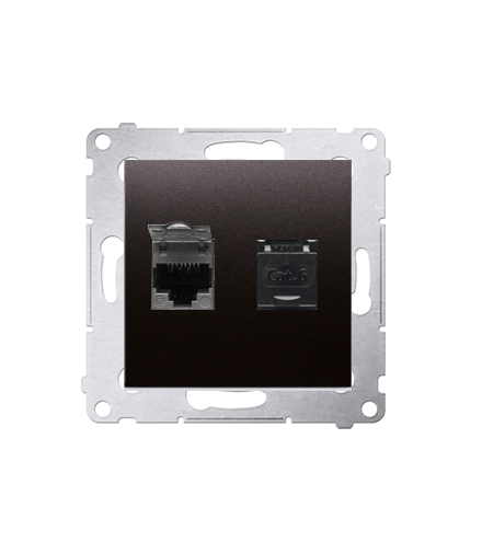 Gniazdo komputerowe podwójne RJ45 kategoria 6, z przesłoną przeciwkurzową (moduł) antracyt, metalizowany D62.01/48