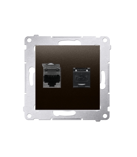 Gniazdo komputerowe podwójne RJ45 kategoria 6, z przesłoną przeciwkurzową (moduł) brąz mat, metalizowany D62.01/46