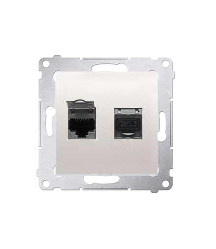 Gniazdo komputerowe podwójne ekranowane RJ45 kategoria 6, z przesłoną przeciwkurzową (moduł) kremowy D62E.01/41