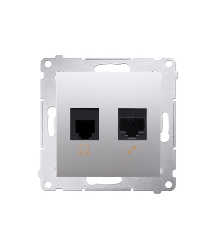 Gniazdo komputerowe RJ45 kategoria 5e + telefoniczne RJ12 (moduł) srebrny mat, metalizowany D5T.01/43