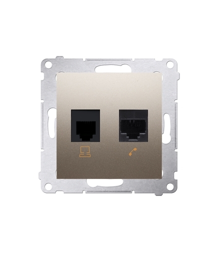 Gniazdo komputerowe RJ45 kategoria 5e + telefoniczne RJ12 (moduł) złoty mat, metalizowany D5T.01/44