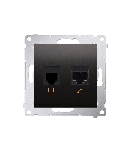 Gniazdo komputerowe RJ45 kategoria 5e + telefoniczne RJ12 (moduł) brąz mat, metalizowany D5T.01/46