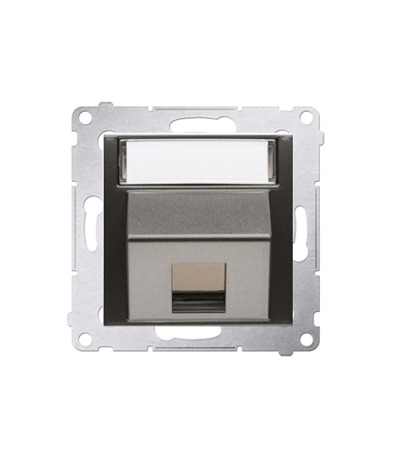 Pokrywa gniazd teleinformatycznych na Keystone skośna pojedyncza z polem opisowym antracyt, metalizowany DKP1S.01/48