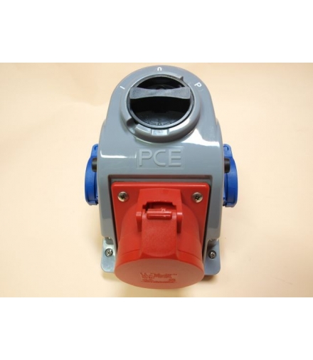 Gniazdo stałe z wyłącznikiem L-0-P 32A 400V 3P+Z, 2x gniazdo 230V