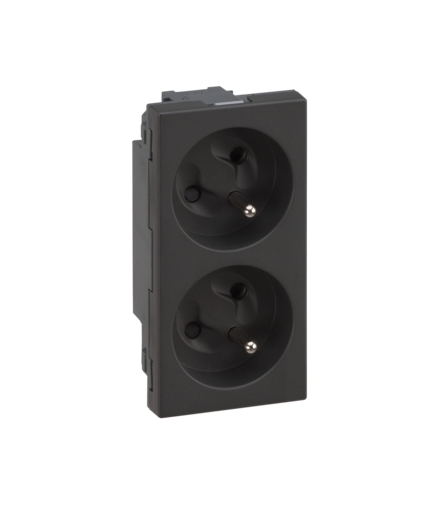 Gniazdo podwójne SIMON 500 z bolcem uziemiającym 16A 250V szybkozłącza/zaciski śrubowe 100×50mm szary grafit 50000458-038