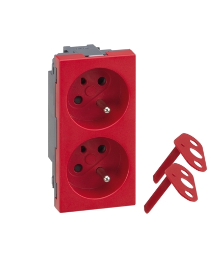 Gniazdo podwójne SIMON 500 DATA z bolcem uziemiającym 16A 250V szybkozłącza/zaciski śrubowe 100×50mm czerwony 50000459-037