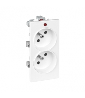 Gniazdo podwójne CIMA z bolcem uziemiającym z sygnalizacją napięcia 16A 250V zaciski śrubowe 108×52mm czysta biel S2/9