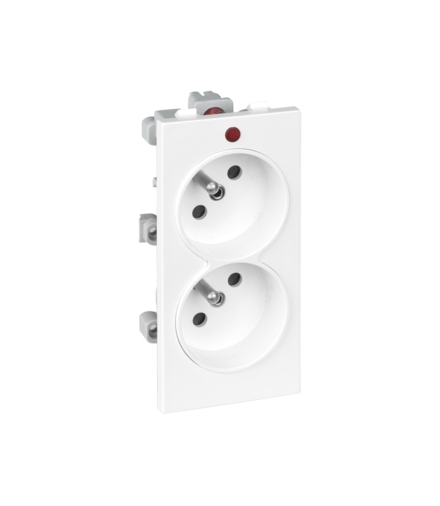 Gniazdo podwójne CIMA z bolcem uziemiającym z sygnalizacją napięcia 16A 250V zaciski śrubowe 108×52mm czysta biel S2/9